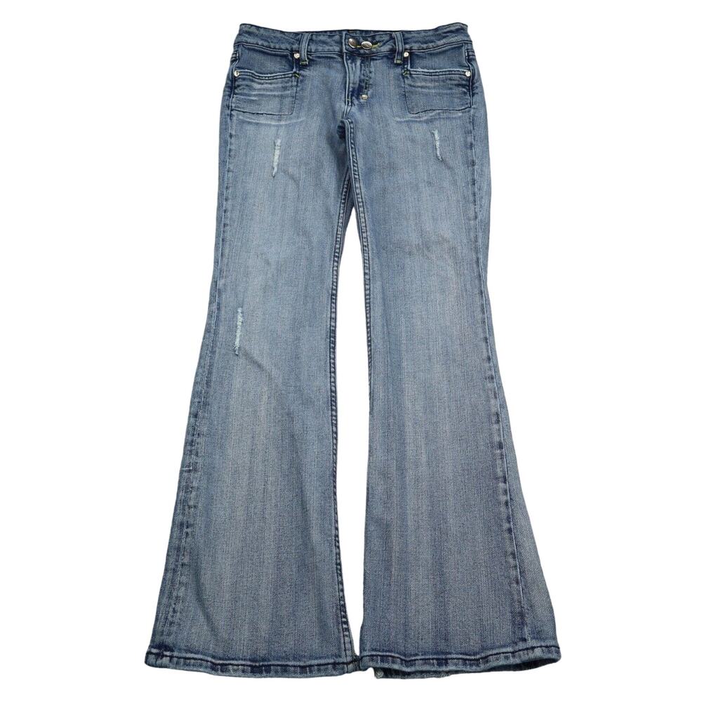 Vigoss USA Jeans Pants Womens 9 Blue Mid Rise Distressed Hem Flare Leg Bottoms